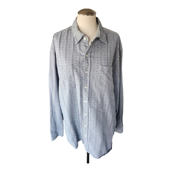 Mens Gap Blue Denim Like Long Sleeve Diamond Pattern Casual Button Shirt XXL - Picture 2 of 9